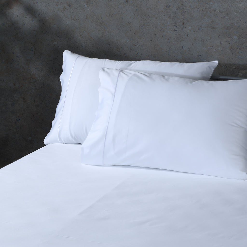 BAMBOO COTTON SHEET SET EMBROIDERED - 375TC WHITE