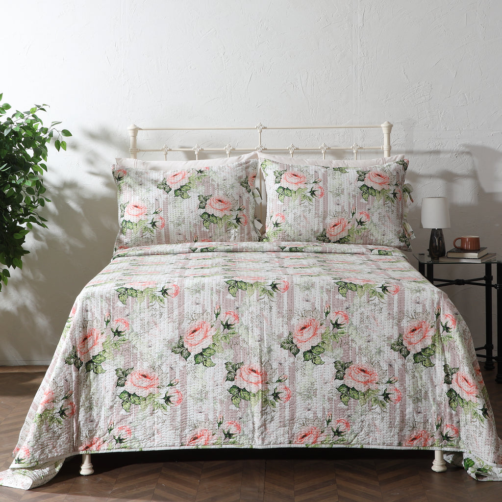 Whites of London NZ REVERSIBLE COTTON BEDSPREAD SET - WHISPERING ROSE image 2