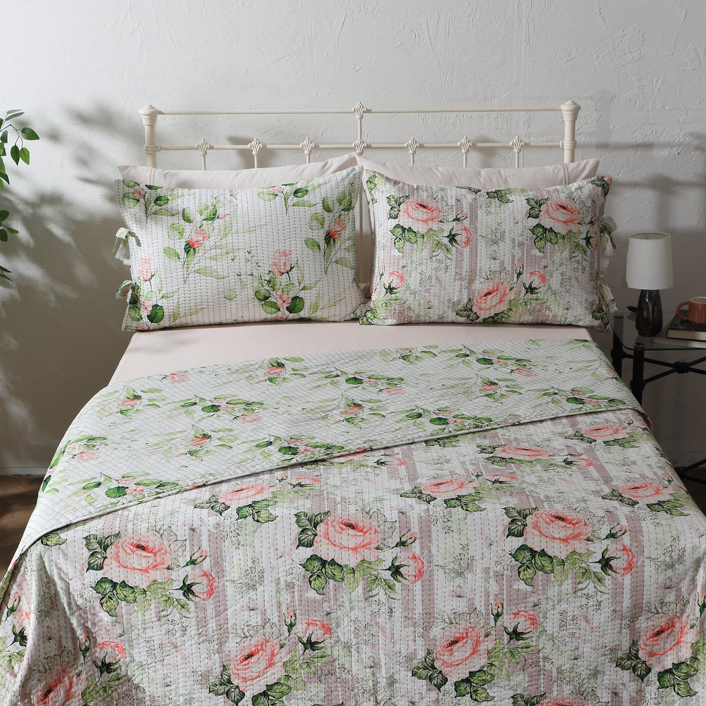 Whites of London NZ REVERSIBLE COTTON BEDSPREAD SET - WHISPERING ROSE hero image