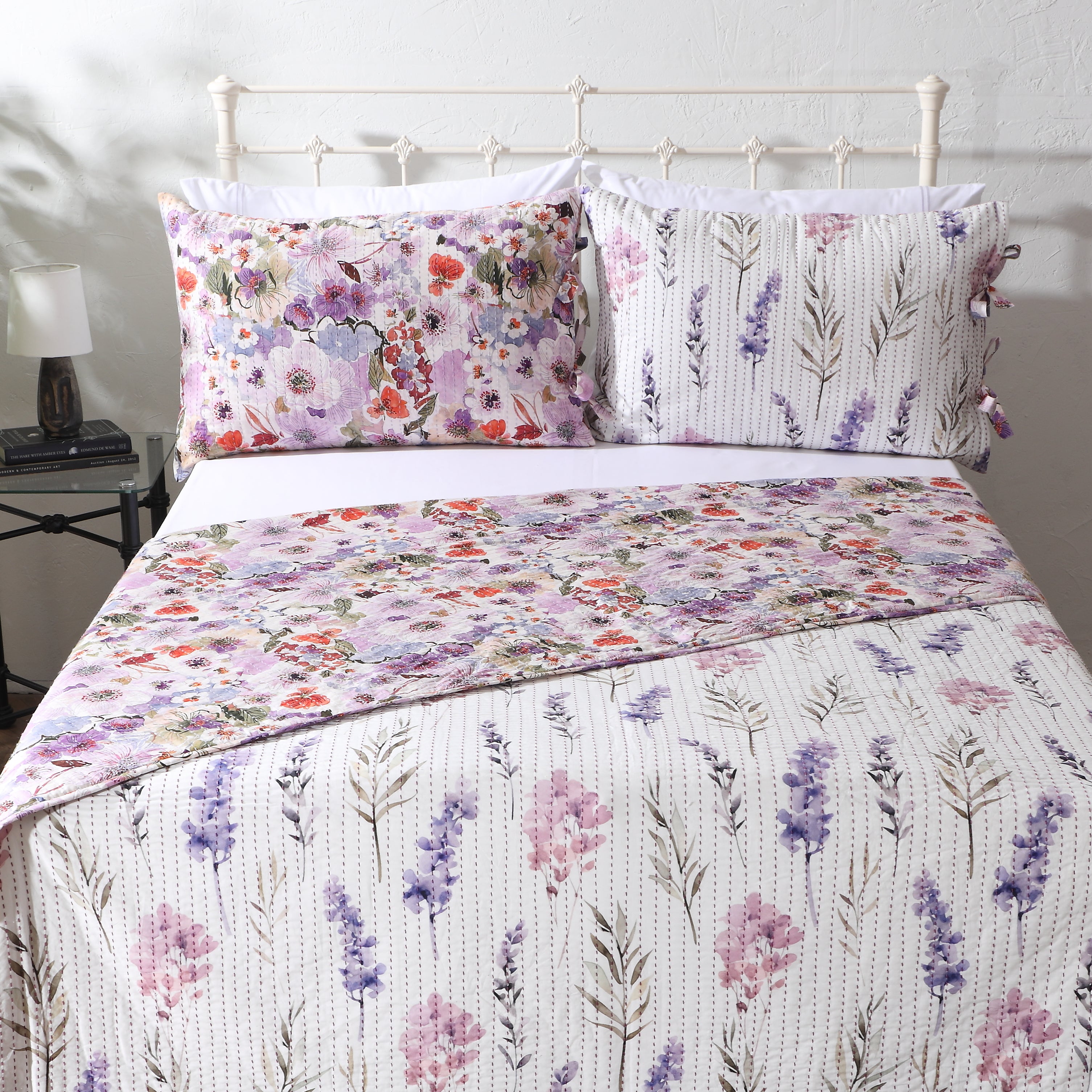 Whites of London NZ REVERSIBLE COTTON BEDSPREAD SET - FLUTTER and Lavender Blush -1