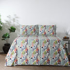 WHITES OF LONDON NZ - REVERSIBLE COTTON BEDSPREAD SET - BOTANICAL MIST SIDE 