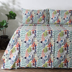 REVERSIBLE COTTON BEDSPREAD SET - BOTANICAL MIST