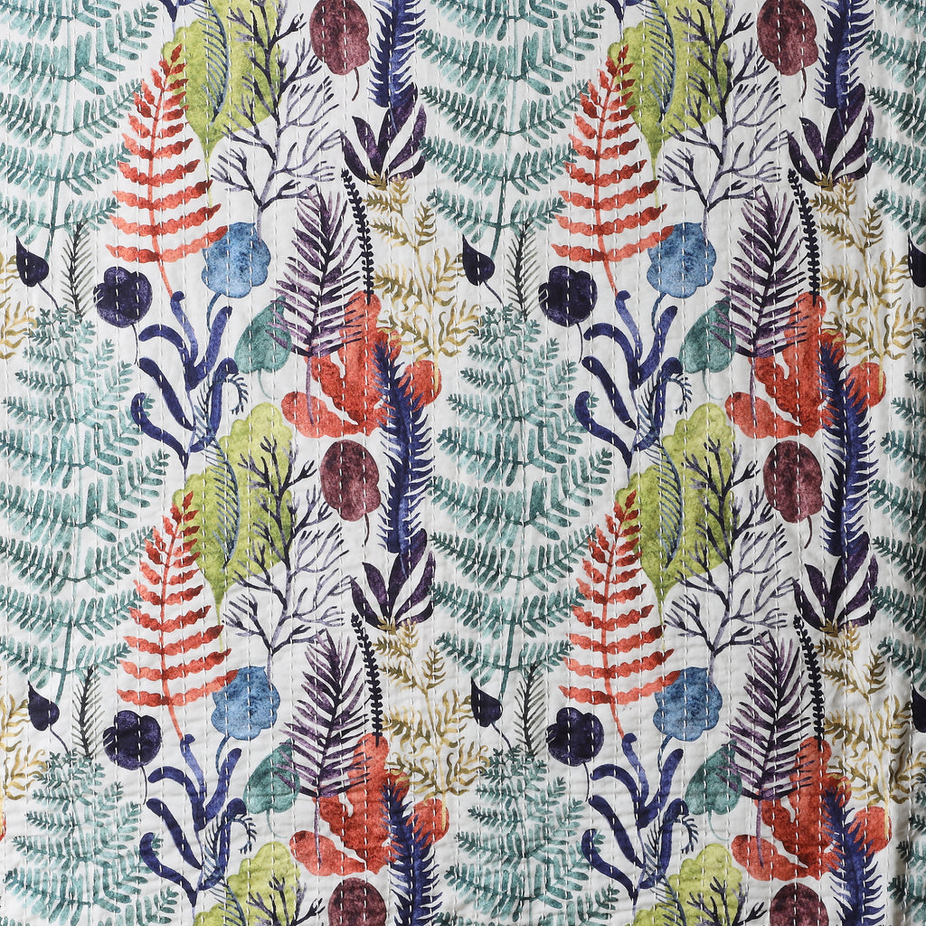 CLOSE UP OF WHITES OF LONDON NZ - REVERSIBLE COTTON BEDSPREAD SET - BOTANICAL MIST SIDE 