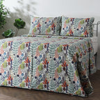 WIDE ANGLE CAPTURE OF WHITES OF LONDON NZ - REVERSIBLE COTTON BEDSPREAD SET - BOTANICAL MIST SIDE 