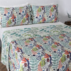 ANOTHER IMPAGE WHITES OF LONDON NZ - REVERSIBLE COTTON BEDSPREAD SET - BOTANICAL MIST SIDE  WITH EVERGREEN MEDLEY 