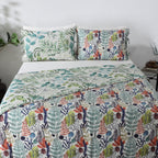 REVERSIBLE COTTON BEDSPREAD SET - BOTANICAL MIST AND EVERGREEN MEDLEY