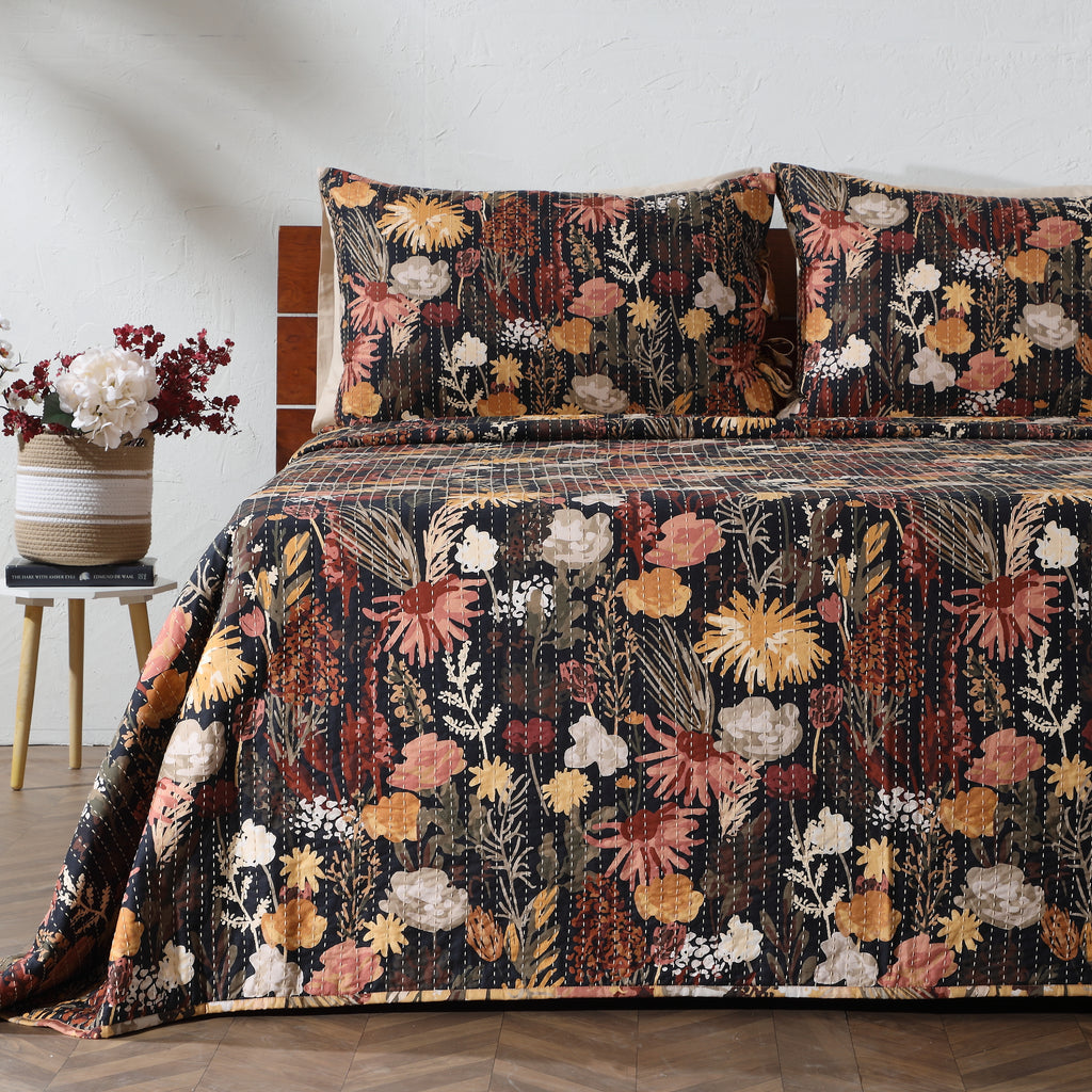 Front side showcasing Ember Garden  REVERSIBLE COTTON BEDSPREAD SET - EMBER GARDEN  by  Whites of London NZ
