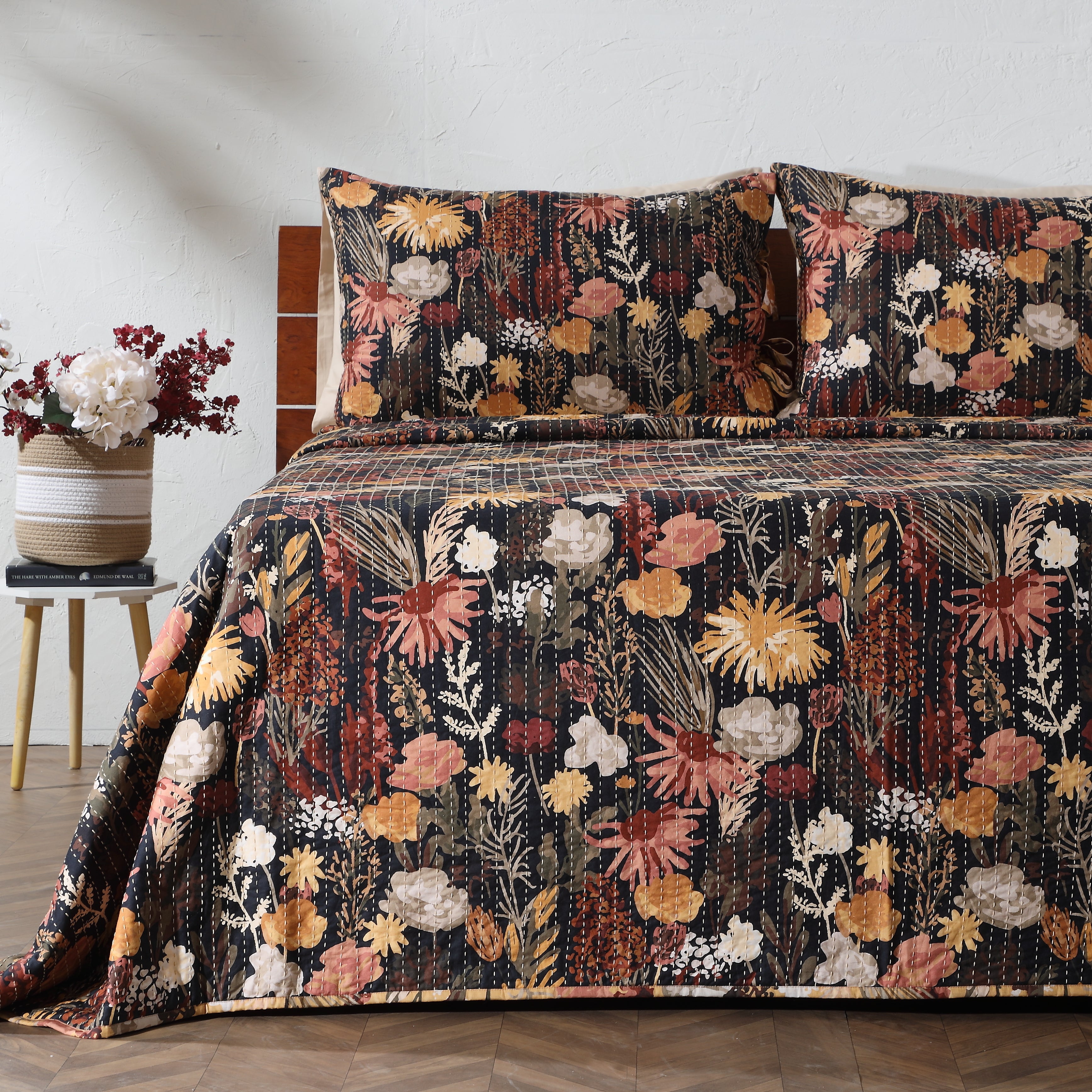 Front side showcasing Ember Garden  REVERSIBLE COTTON BEDSPREAD SET - EMBER GARDEN  by  Whites of London NZ
