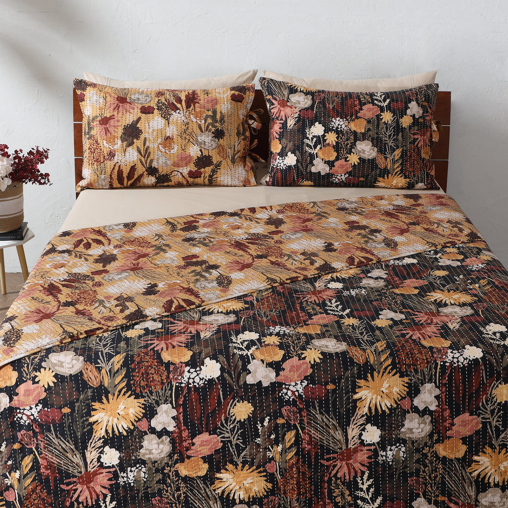 showcasing both Savannah and Ember Garden of  REVERSIBLE COTTON BEDSPREAD SET - EMBER GARDEN  by  Whites of London NZ