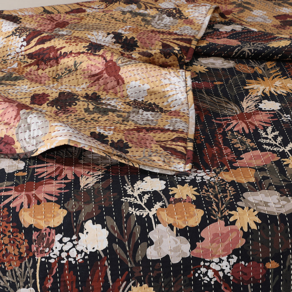 Another image showcasing both sides of the REVERSIBLE COTTON BEDSPREAD SET - EMBER GARDEN  by  Whites of London NZ