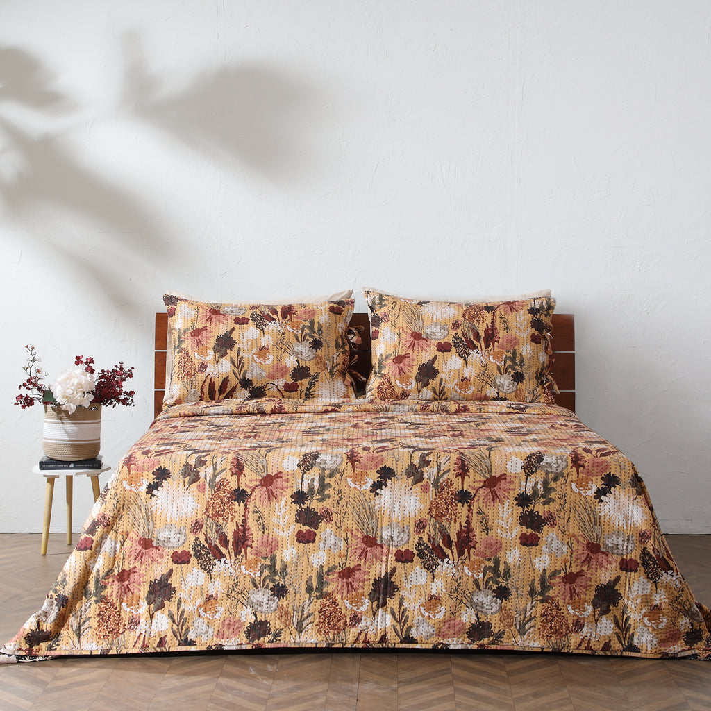 Savannah side of the REVERSIBLE COTTON BEDSPREAD SET - EMBER GARDEN  by  Whites of London NZ