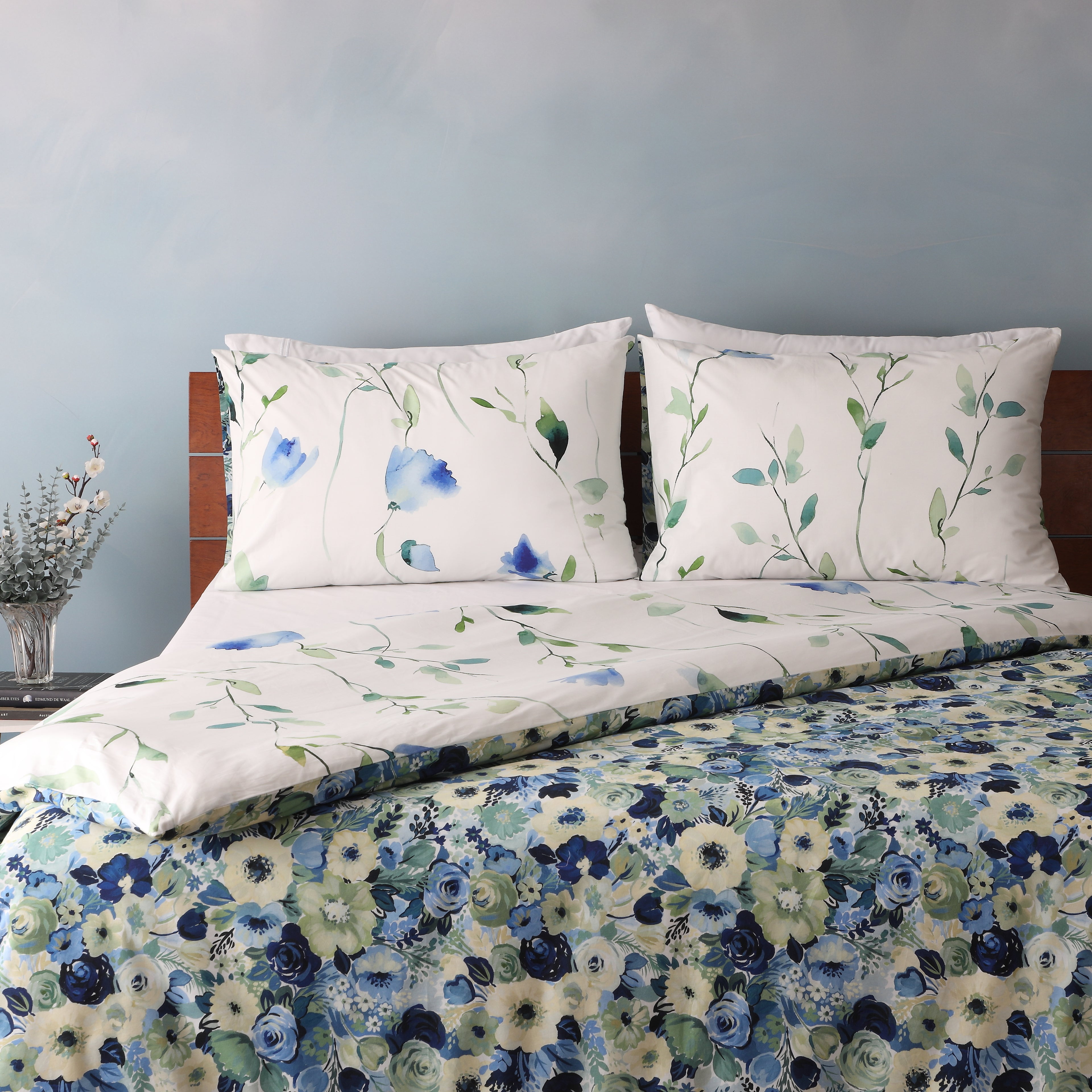 reverse matching pillowcases Whites of London NZ REVERSIBLE PRINTED DUVET COVER SET - GARDENIA 250TC 
