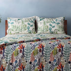 Whites of London NZ REVERSIBLE PRINTED DUVET COVER SET - BOTANICAL BLISS 250TC showcasing reverse side and its matching pillowcase
