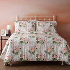 full view of Whites of London NZ REVERSIBLE PRINTED DUVET COVER SET - WHISPERING ROSE 250TC