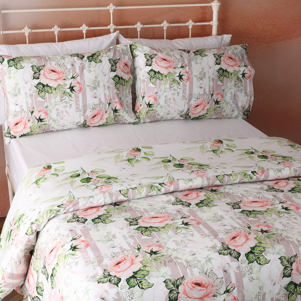 Reversible sides visible Whites of London NZ REVERSIBLE PRINTED DUVET COVER SET - WHISPERING ROSE 250TC 