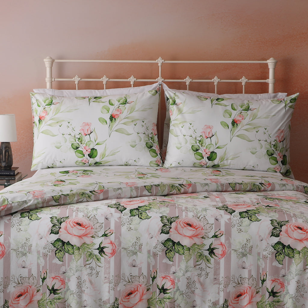 reversible pillowcase of Whites of London NZ REVERSIBLE PRINTED DUVET COVER SET - WHISPERING ROSE 250TC 