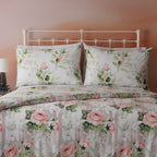 reversible pillowcase of Whites of London NZ REVERSIBLE PRINTED DUVET COVER SET - WHISPERING ROSE 250TC 