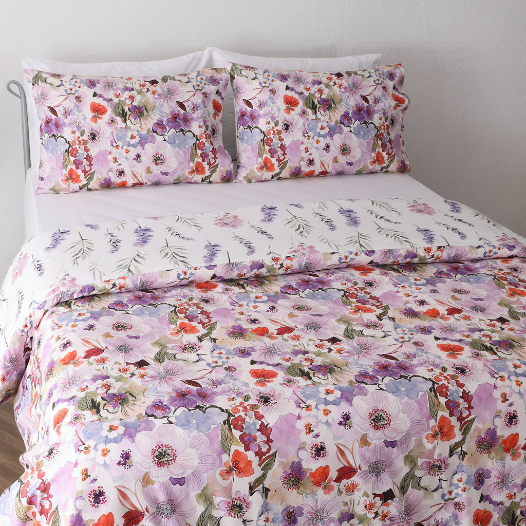 fluter with reversible side view of Whites of London NZ REVERSIBLE PRINTED DUVET COVER SET - FLUTTER 250TC