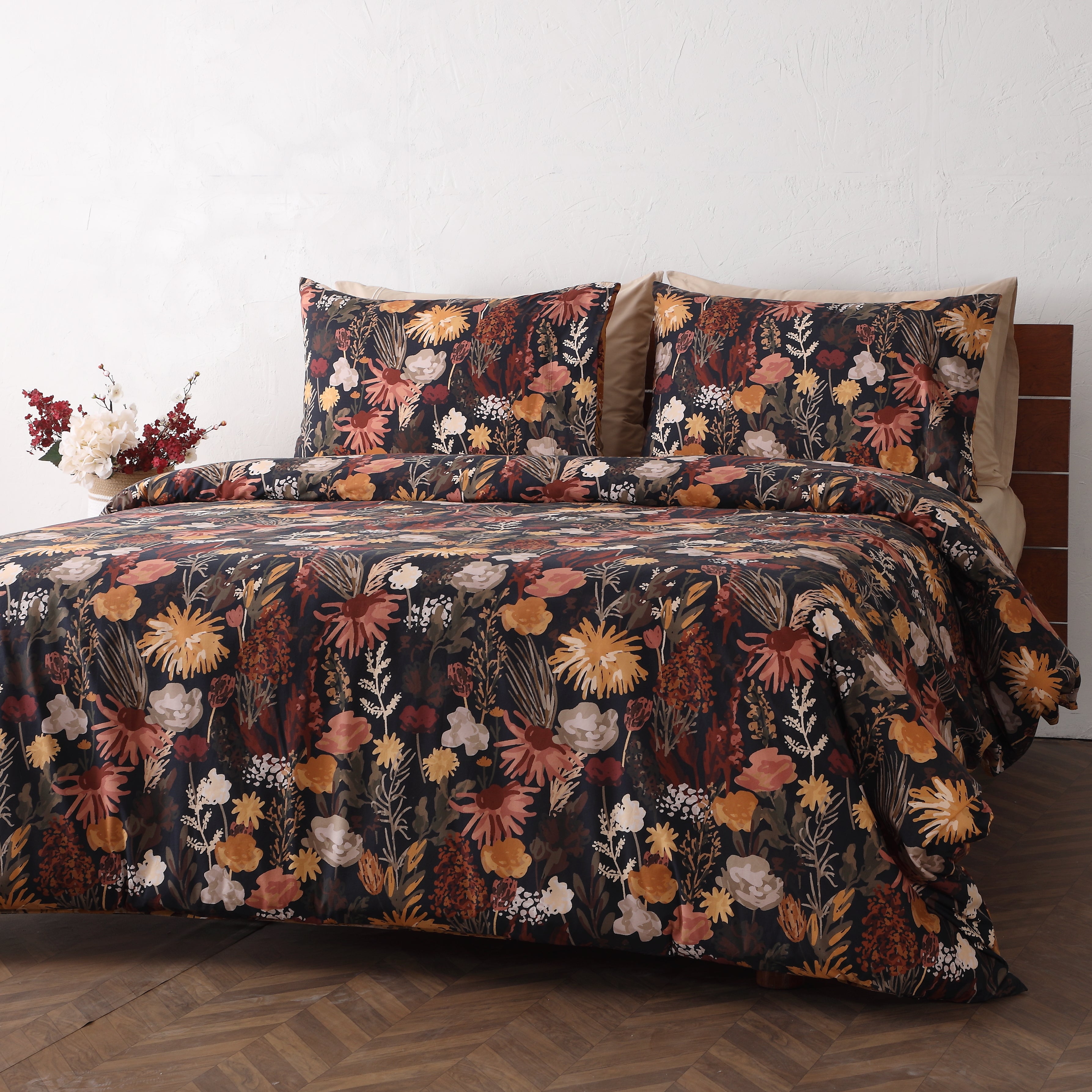 right hand side  Whites of London NZ REVERSIBLE PRINTED DUVET COVER SET - EMBER GARDEN 250TC 