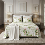 front view Whites of London NZ Rambling Rose GOTS certified Organic Cotton Percale Printed Sheet Set 250TC 