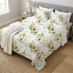 top view Whites of London NZ Rambling Rose GOTS certified Organic Cotton Percale Printed Sheet Set 250TC 