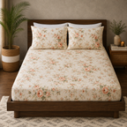 styled ORGANIC COTTON PRINTED FITTED SHEET SET -  ROSETTE 250TC