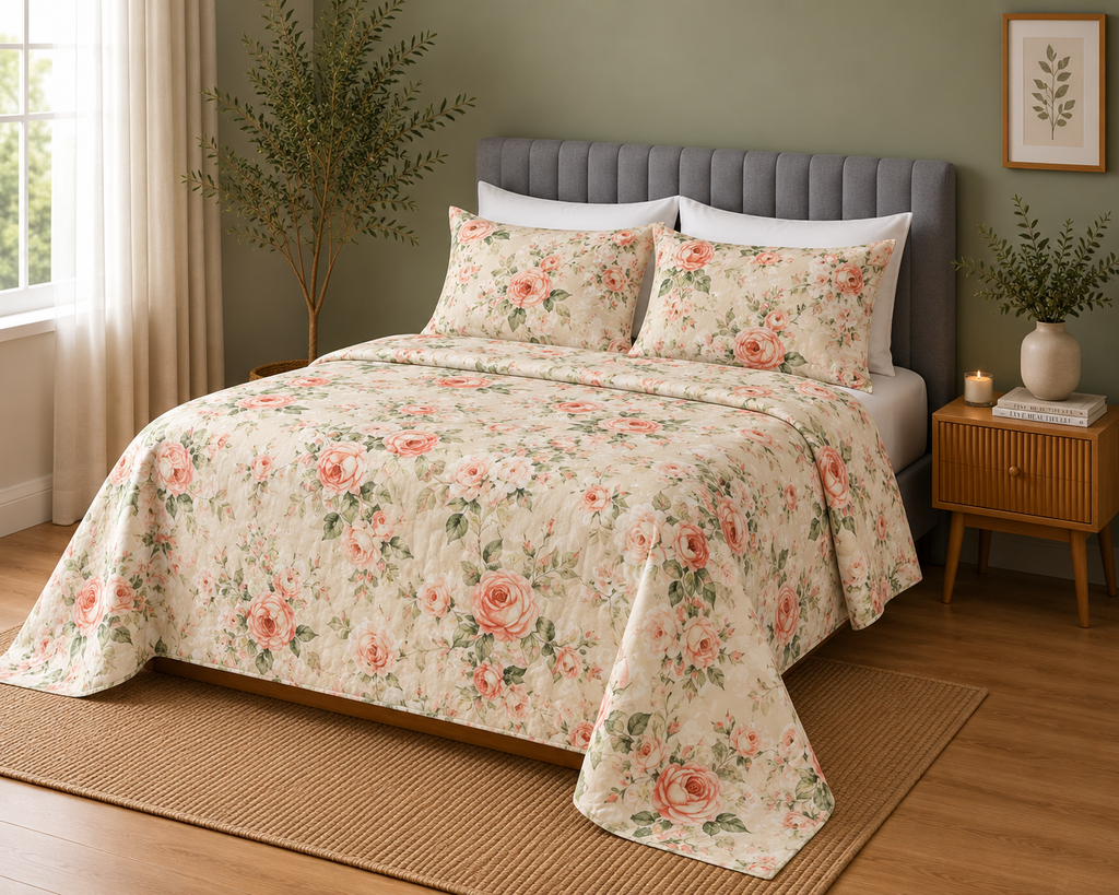 ORGANIC COTTON PERCALE PRINTED SHEET SET - ROSETTE 250TC