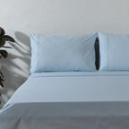 250 TC ORGANIC COTTON COLOURED EMBROIDERED SHEET SET - SKY
