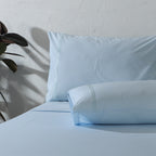 250 TC ORGANIC COTTON COLOURED EMBROIDERED SHEET SET - SKY