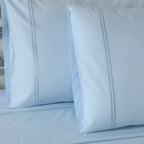 250 TC ORGANIC COTTON COLOURED EMBROIDERED SHEET SET - SKY