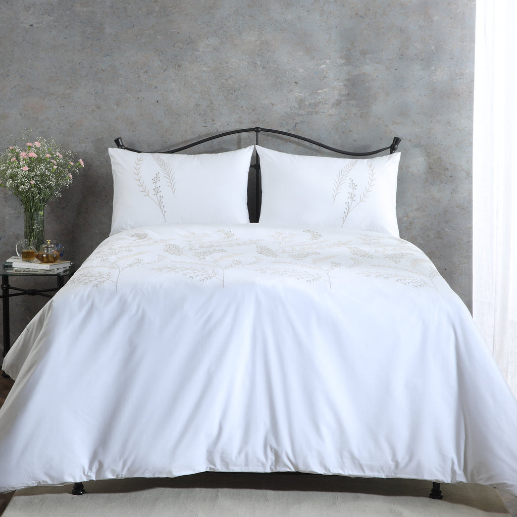 SORRENTO 250 TC PERCALE 100% ORGANIC COTTON EMBROIDERED DUVET COVER SET