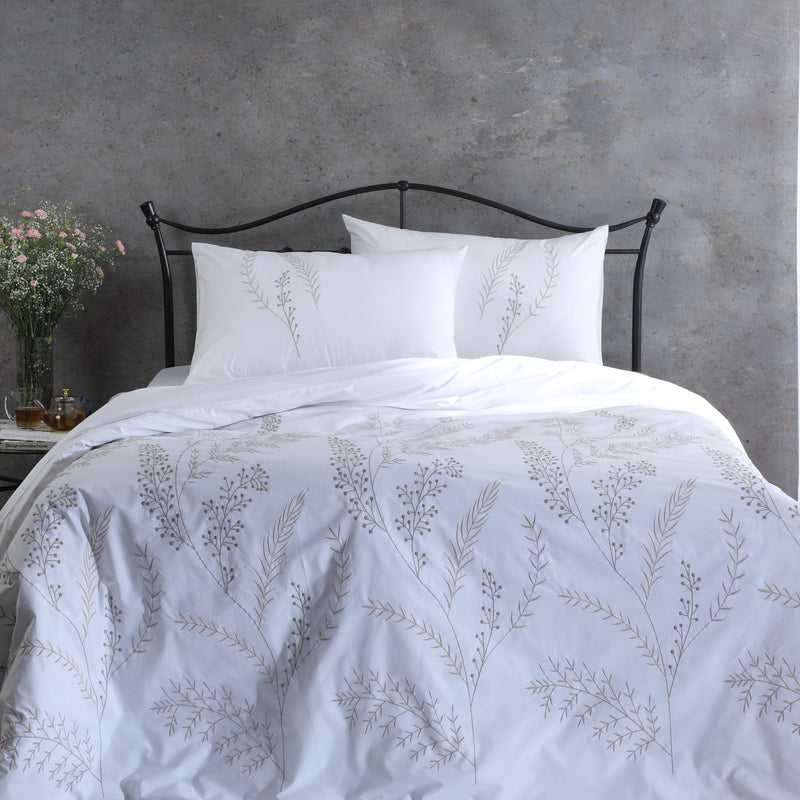 SORRENTO 200 TC PERCALE 100% ORGANIC COTTON EMBROIDERED DUVET COVER SET