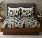 full bed view of ORGANIC COTTON PRINTED FITTED SHEET SET - SAFARI 250TC