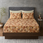 Full bed display  Whites of London NZ Savannah 250TC GOTS certified organic cotton printed fitted sheet set