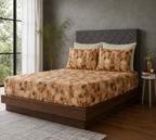 Wide angle bed shot Whites of London NZ Savannah 250TC GOTS certified organic cotton printed fitted sheet set