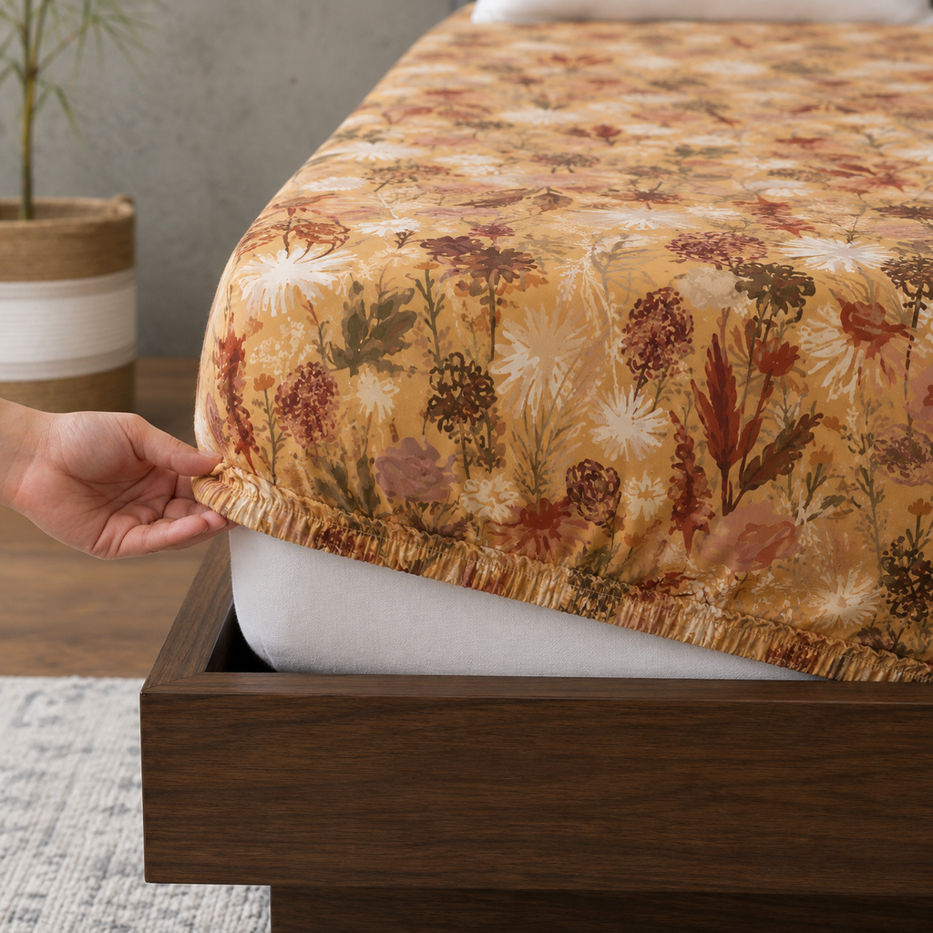 Whites of London NZ Savannah 250TC GOTS certified organic cotton printed fitted sheet set