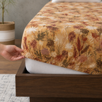 Whites of London NZ Organic Cotton Percale Printed Sheet Set Savannah 250TC showing fitted sheet