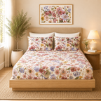 Full bed view Whites of London NZ Serenity GOTS certified Organic Cotton Printed Fitted Sheet Set 250TC 