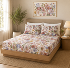 side view of Whites of London NZ Serenity GOTS certified Organic Cotton Printed Fitted Sheet Set 250TC 
