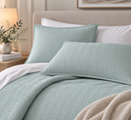 shams of COTTON QUILTED HERRINGBONE BEDSPREAD SET - SURF SPRAY