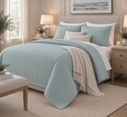 right hand view of COTTON QUILTED HERRINGBONE BEDSPREAD SET - SURF SPRAY