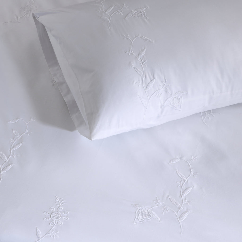 Whites of London Vintage Floral detailed view 250TC GOTS certified organic cotton embroidered duvet cover set Australia
