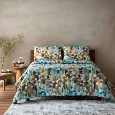Whites of London Foliage GOTS certified Organic Cotton Printed Duvet Cover Set 250TC percale multicolour abstract leaf design New Zealand