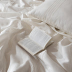 Heirloom — 100% linen pintucks and hemstitched embroidered duvet cover and pillowcases set in ivory colour