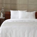 Heirloom — 100% linen pintucks and hemstitched embroidered duvet cover and pillowcases set in white colour