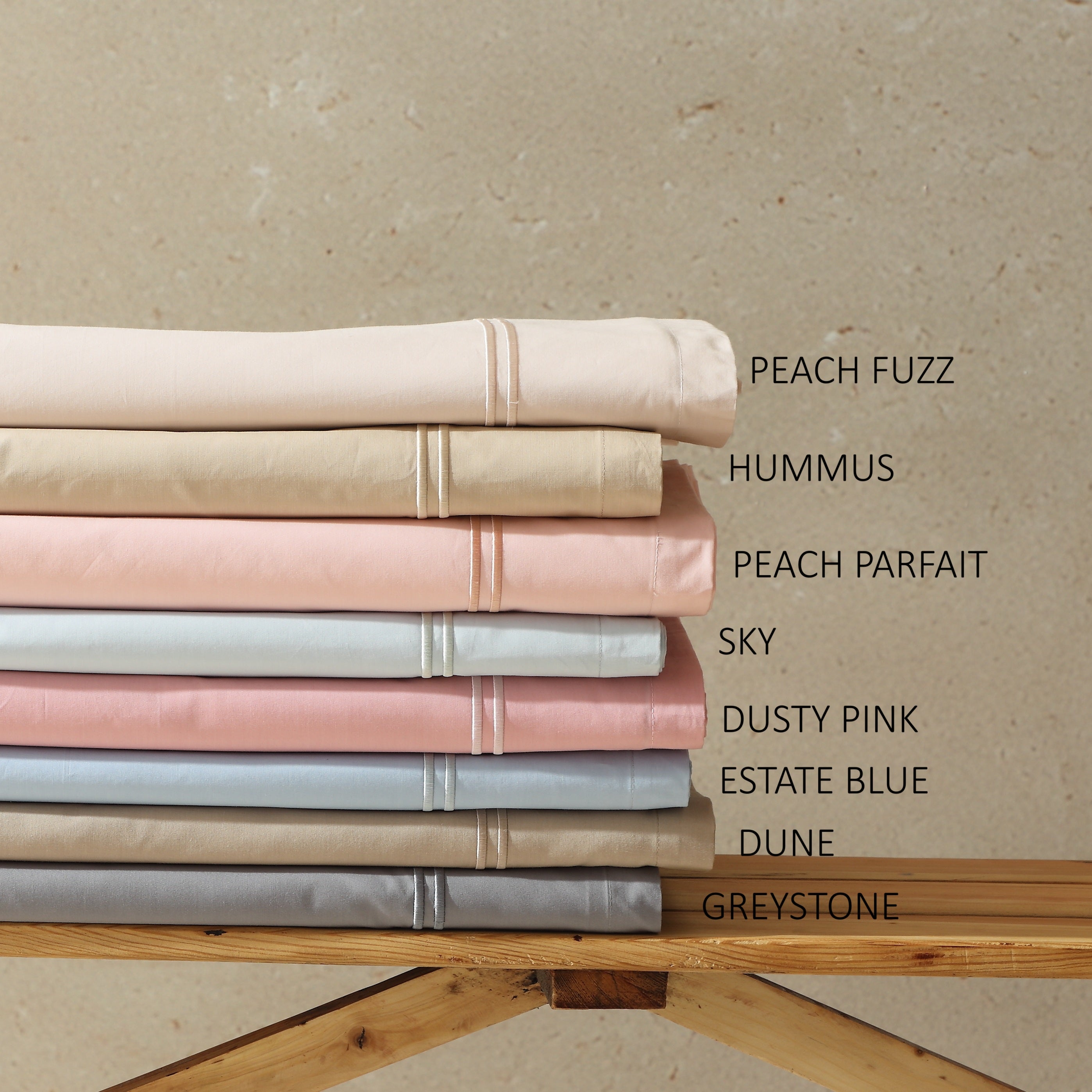 250 TC ORGANIC COTTON COLOURED EMBROIDERED SHEET SET - PEACH FUZZ