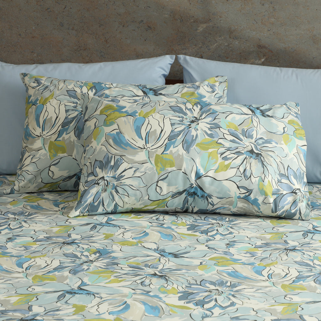 250 TC PERCALE ORGANIC PRINTED SHEET SET - MEANDERING BLOSSOMS