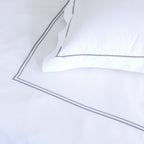 Ethan — organic cotton percale luxe marrow grey colour embroidered duvet cover with pillowcases set, 200 TC, hotel inspired, detail view