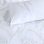 Sorrento — organic cotton percale ornate leaf embroidered design duvet cover set, 200 TC, detailed view