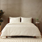 Abundance — organic cotton percale floral ivory on ivory embroidered duvet cover set, 200 TC